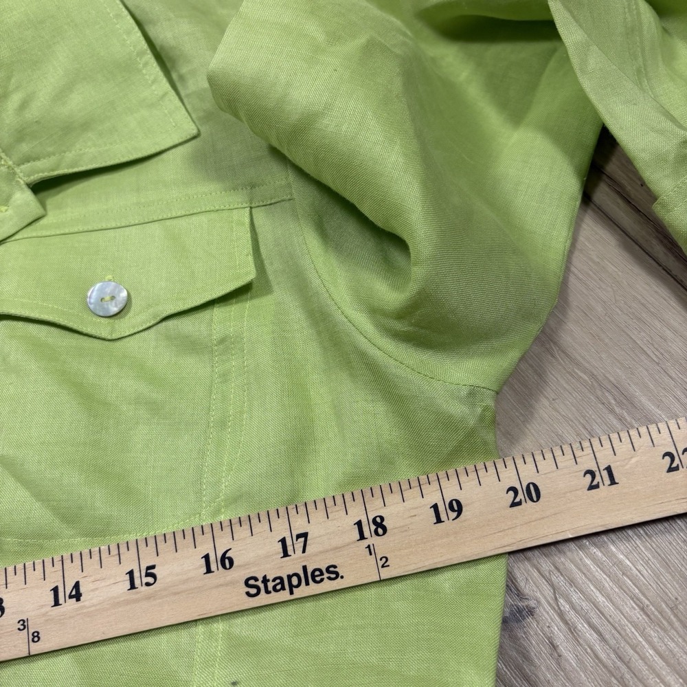 Allison Taylor Women's 100% Linen Button-Up Shirt Large Green Roll Tab‎ Solid - Picture 4 of 7